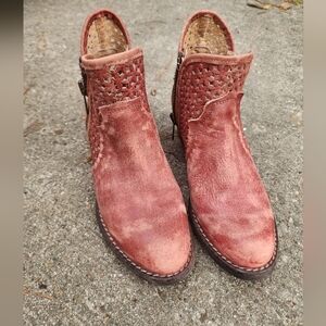 Circle G Western Boots Womens Zipper Round Toe Cut Out Ankle 7 M Red rustic